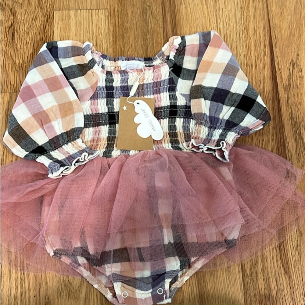 Angel Dear Plaid and Pink Tulle Dress